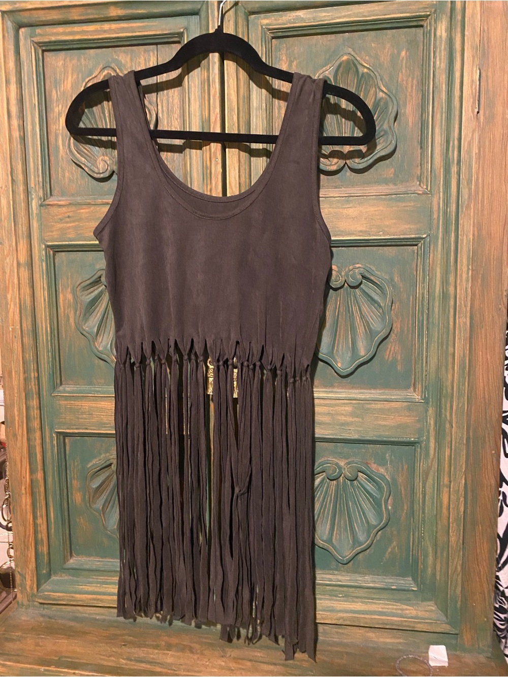 Privy Olive Green Sleeveless Fringe crop top